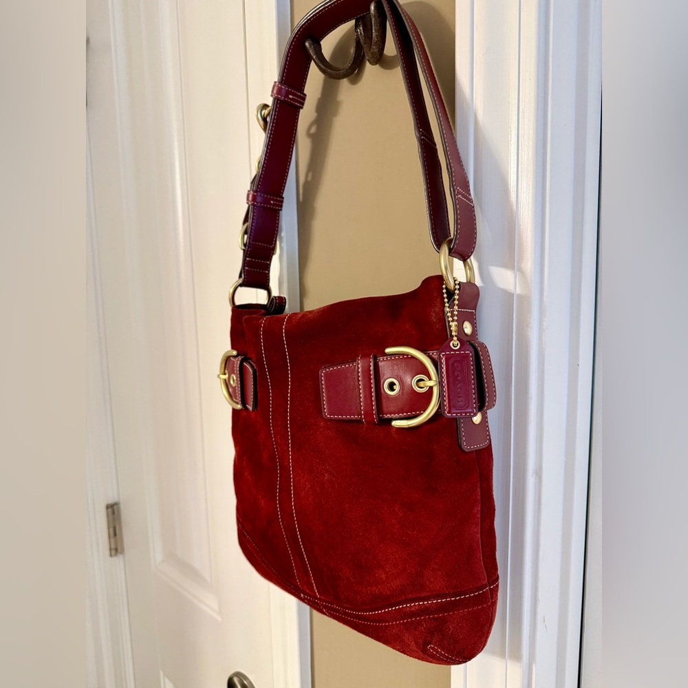 Coach Red Suede Shoulder Bag - Picture 3 of 10